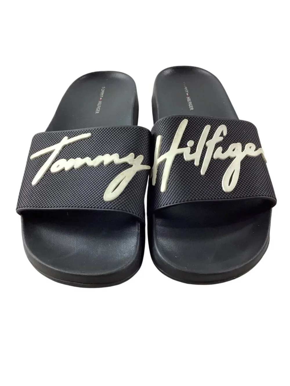 Tommy Hilfiger Mens Black Slide Sandals*Flip Flops With Signature Logo - Size 9M